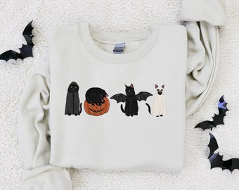 Halloween Sweatshirt, Fall Sweatshirt, Halloween Crewneck, Halloween Cat Shirt, Cat sweater, Black Cat Shirt, Fall Clothing, Ghost Cat