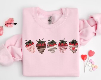 Sudadera del Día de San Valentín, Suéter de fresa, Sudadera de fresas cubiertas de chocolate, Sudadera del Día de San Valentín para mujer, Sudadera de corazón