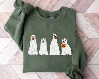Halloween Sweatshirt, Halloween Sweater, Ghost Sweatshirt, Halloween Dog Sweatshirt, Ghost Dog Shirt, Halloween Crewneck, Spooky Season