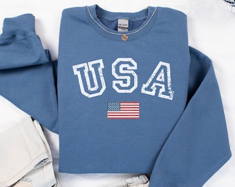 Sudadera del 4 de julio, Camisa vintage de EE. UU., Camisa del 4 de julio, Cuello redondo del 4 de julio, Sudadera de EE. UU., Día de la Independencia, Camisa patriótica