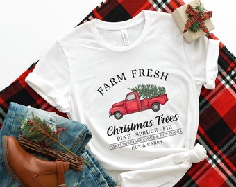Farm Fresh Christmas Trees Shirt, Christmas Shirts for Women, Christmas T-Shirt, Christmas Tree Shirt, Holiday Shirt, Christmas Tee