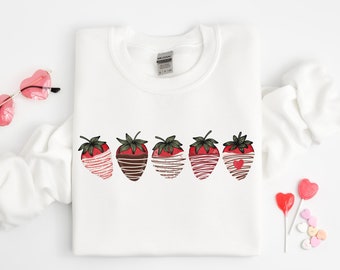 Sudadera de cuello redondo del día de San Valentín, Suéter de fresa, Sudadera de fresas, Camisa del día de San Valentín, Sudadera de San Valentín para mujer