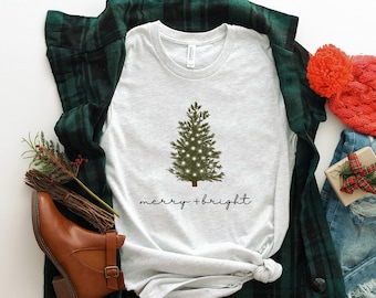 Christmas Shirts for Women, Merry and Bright Shirt, Christmas T-Shirt, Christmas Tree Shirt, Christmas Tees, Winter Shirt, Holiday Shirts