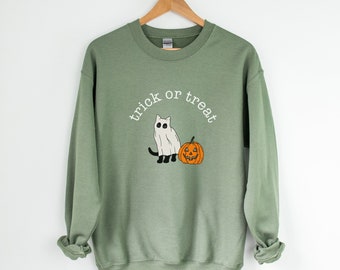 Halloween Crewneck Sweatshirt, Trick or Treat Shirt, Black Cat Sweatshirt, Ghost Sweatshirt, Halloween Sweater, Jack-o-Lantern Sweatshirt