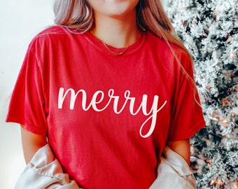 Comfort Colors Christmas Shirt, Merry Christmas Shirt, Christmas Shirt for Women, Holiday Shirt, Merry and Bright, Christmas Gifts, Xmas