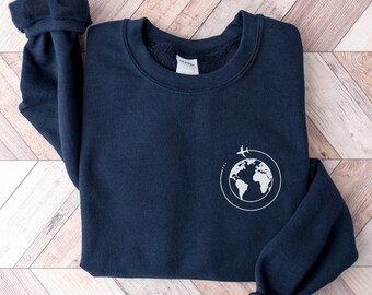 Travel Sweatshirt, Airplane Sweatshirt, Earth Shirt, Travel Gift, Travel Sweater, Adventure Crewneck Sweatshirt, Explore Shirt, Wanderlust
