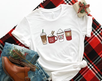 Jultröja för kvinnor, julkaffetröja, kaffeälskarepresent, högtidströja, söt jultröja, jul-T-shirts, julfest
