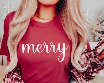 Comfort Colors Christmas Shirt, Merry Christmas Shirt, Christmas Shirt for Women, Holiday Shirt, Merry and Bright, Christmas Gifts, Xmas