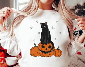 Halloween Sweatshirt, Halloween Sweater, Halloween Crewneck, Black Cat Sweatshirt, Pumpkin Sweatshirt, Fall Sweatshirt, Jack-o-Lantern Shirt