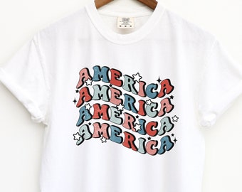Retro America Shirt, Fourth of July Comfort Colors Shirt, Womens 4th of July Shirt, Fourth of July Shirt, Patriotic Shirt, Independence Day