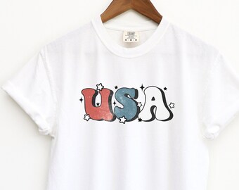 Retro USA Comfort Colors Shirt, Womens 4th of July Shirt, 4th of July Tee, Fourth of July Shirt, Independence Day, Patriotic Shirt