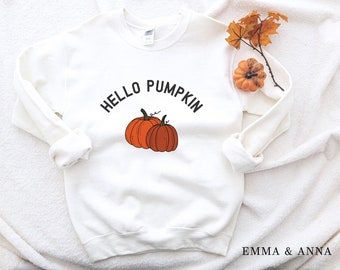 Hello Pumpkin Sweatshirt, Pumpkin Sweatshirt, Fall Crewneck Sweater, Halloween Sweatshirt, Cute Fall Shirt, Fall Sweatshirt for Women