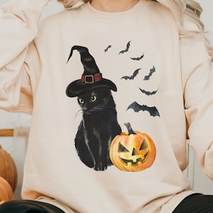Cat Halloween Sweatshirt, Ghost Cat Shirt, Halloween Sweater, Halloween Cat Shirt, Cat Lover Shirt, Black Cat Shirt, Spooky Season
