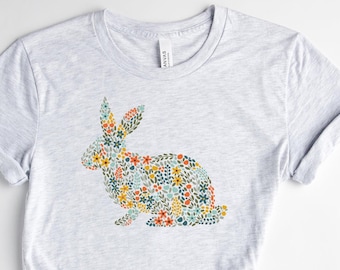 Chemise lapin, chemise lapin, chemise de Pâques pour femmes, chemise de lapin floral, t-shirt de lapin, cadeau d’amoureux du lapin, lapin botanique, cadeaux de Pâques