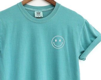 Geborduurd Smiley Face Shirt, Comfort Colors Smiley Face Shirt, Retro Smiley Face Shirt, Positieve Shirts voor vrouwen, Cadeau voor haar