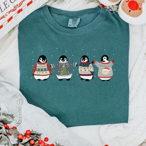 Comfort Colors Christmas Penguin Shirt, Cute Christmas Shirt, Penguin Lover Gift, Christmas Gift, Women Holiday Shirt, Christmas Top