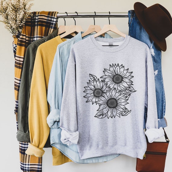 Sunflower Sweatshirt Sunflower Sweater Floral Sweatshirt Etsy