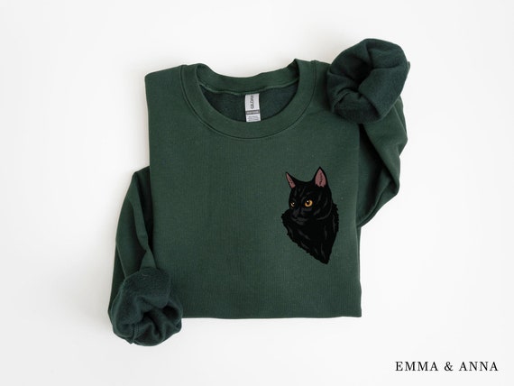 Black Cat Sweatshirt, Cute Cat Shirt, Cat Peeking Crewneck, Halloween Cat Sweatshirt, Gift for Cat Lover, Cozy Fall Sweatshirt