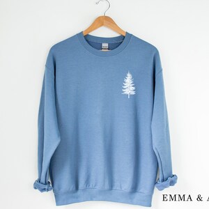 Pine Tree Sweatshirt, Evergreen Trees, Travel Sweatshirt, Gift for Nature Lover, Camping, Hiking Shirt, Nature Crewneck Sweatshirt for Women Indigo Blue