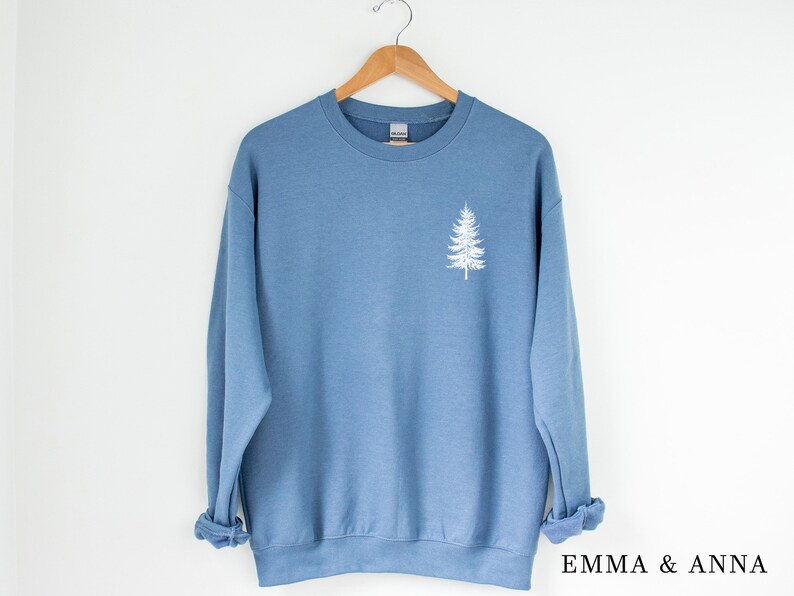 Pine Tree Sweatshirt, Evergreen Trees, Travel Sweatshirt, Gift for Nature Lover, Camping, Hiking Shirt, Nature Crewneck Sweatshirt for Women Indigo Blue