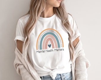 Mental Health Matters T-Shirt For Women - Short Sleeve Pink Top With Brain Design, Therapist Gift - View #4