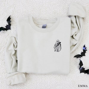 Halloween Ghost Patched Pattern Holiday Sweatshirt