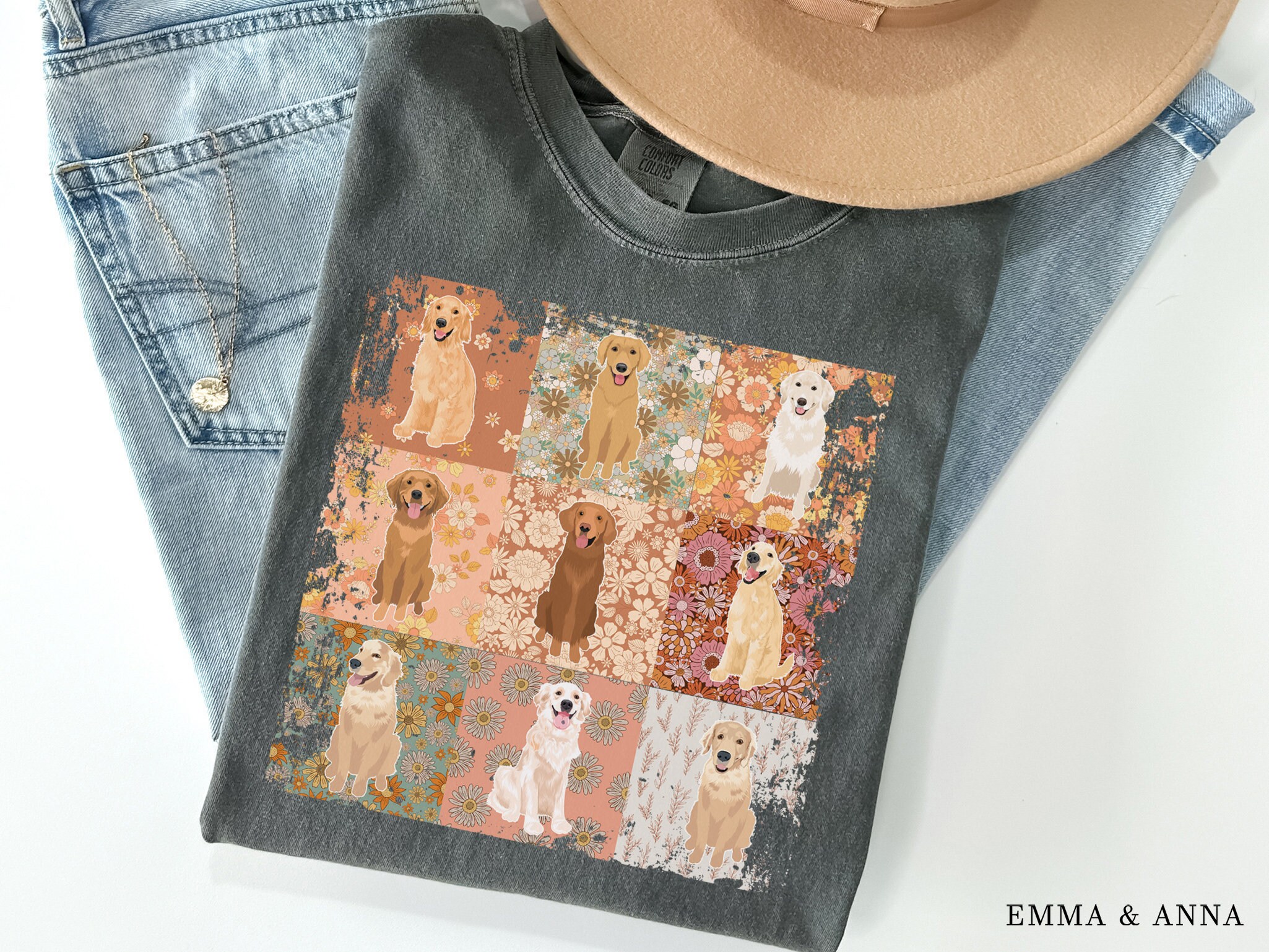 Golden Retriever Cottagecore T-shirt, Floral Golden Retriever Shirt ...