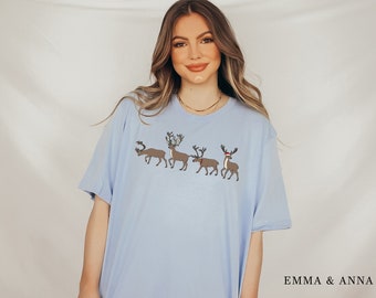 Lepni.me Women's Christmas T-Shirt - Santa & Reindeer Festive Holiday Graphic Tee - View #10