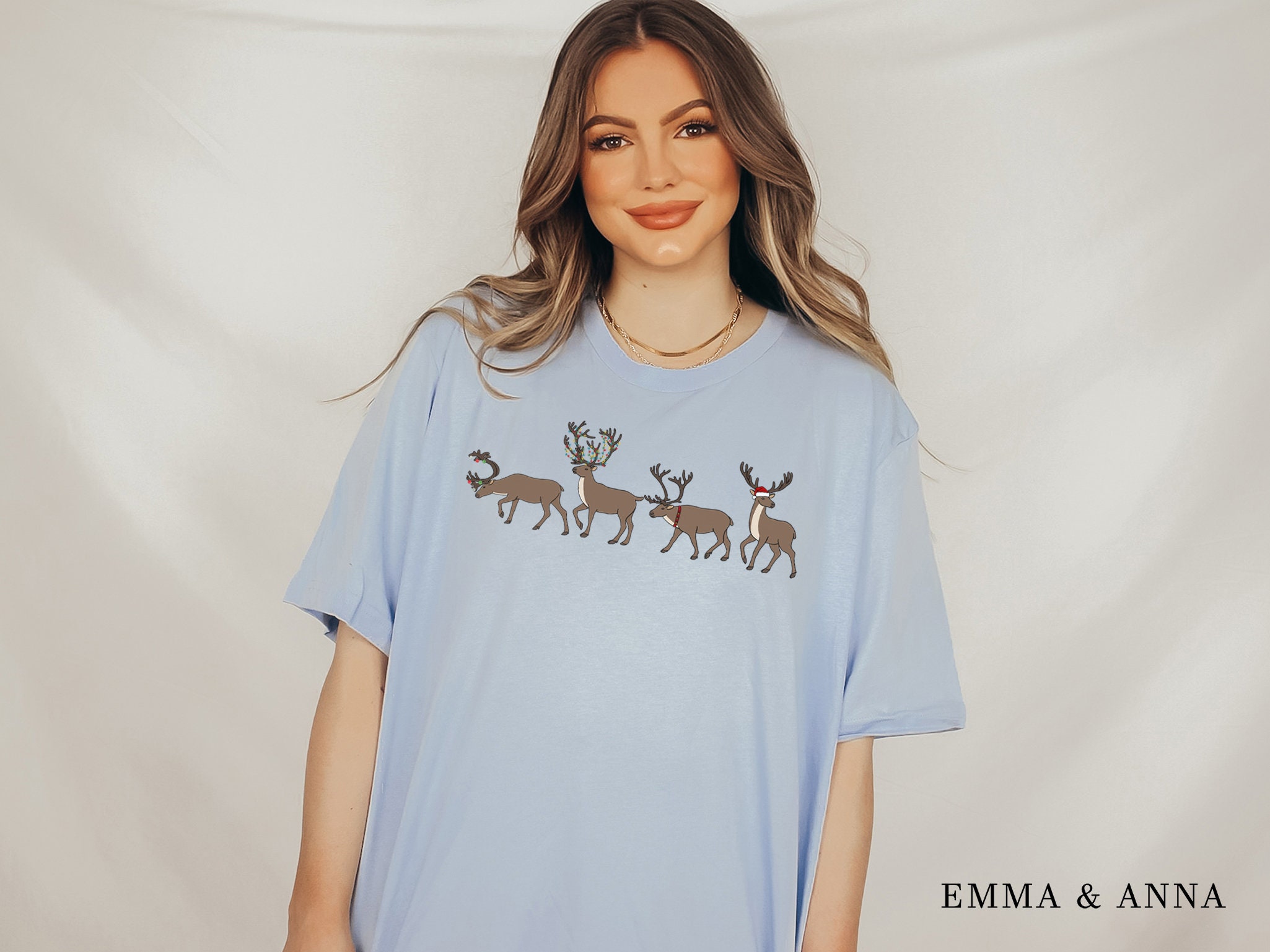 Camiseta Navideña Para Mujer Con Estampado De Reno Rudolph - Manga Corta Y Tejido Suave | Tallas De La 8 A La 26