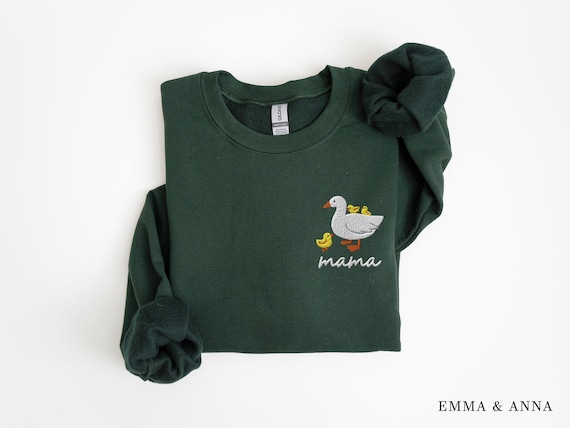 Embroidered Mama Duck Sweatshirt, Duck Mom, Mothers Day Gift, Gift for Mom, Embroidered Mama Shirt, Duck Mama Crewneck, Mom Sweatshirt