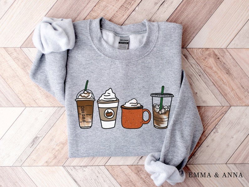 Fall Coffee Sweatshirt Unisex Fall Pullover Pumpkin Spice Sport Grey