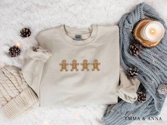 Gingerbread Man Embroidered Christmas Sweatshirt Womens Holiday Sweater Christmas Crewneck Holiday Gifts Cute Winter Shirt Etsy Canada
