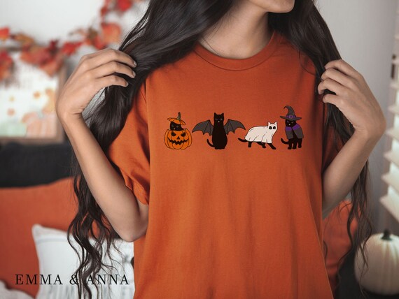 Halloween Shirt Fall Shirts Cat Shirt Ghost Cat Halloween Graphic Tee Halloween Cat Shirt Cat Lover Shirt Black Cat Shirt Bats Shirt Etsy