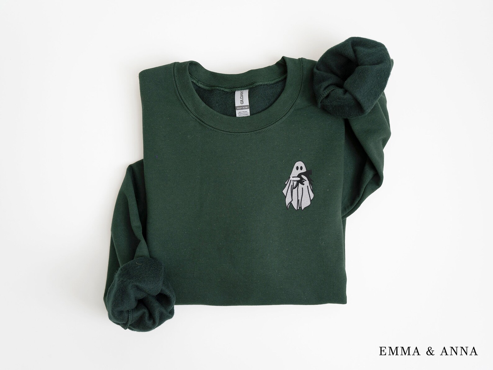 Pink Halloween Ghost Corded Crew Neck Loose Sweatshirt