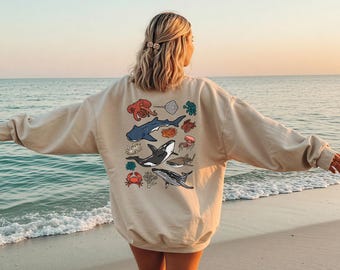 Unterwasser Sea Animal Sweatshirt Hoodie, Ocean Life Sweatshirt, Beach Hoodie, Save the Shark, Oversize Sweatshirt, Tierliebhaber, Marine Life
