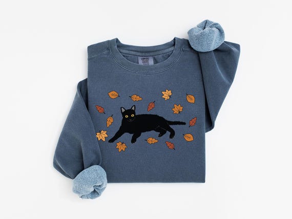 Comfort Colors Black Cat Sweatshirt, Cozy Halloween Sweatshirt, Black Cat Fall Sweater, Cat Lover Gift, Cute Halloween Cats Shirt
