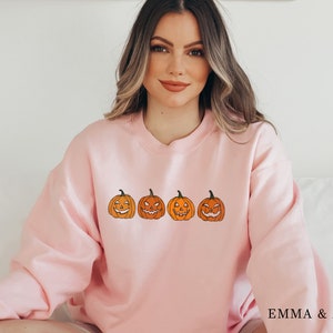 Pumpkin Sweatshirt, Pumpkin Sweater, Jack-o-Lantern Sweatshirt, Halloween Crewneck Sweatshirt, Halloween Sweater, Spooky Season, Fall Shirts Light Pink