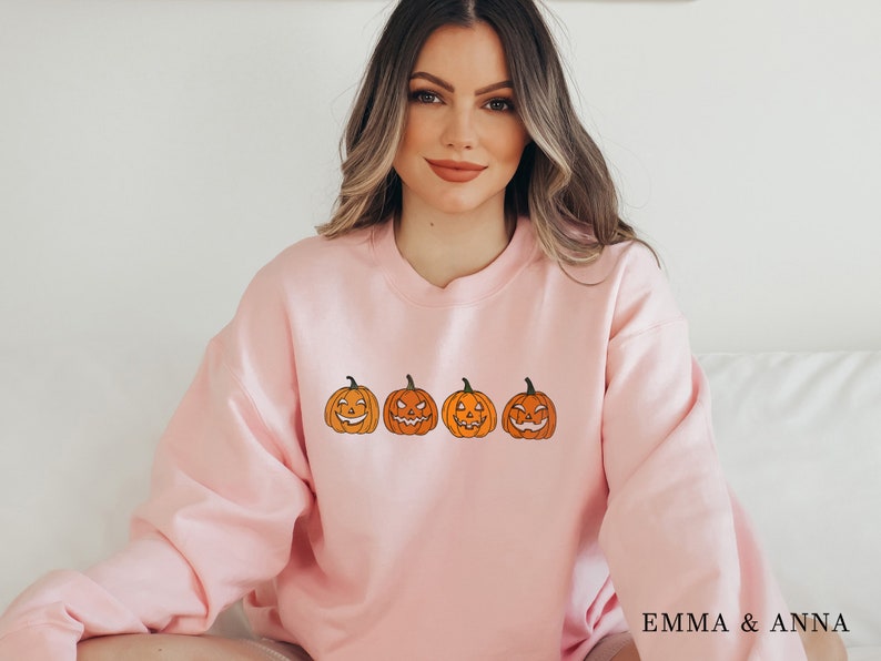 Pumpkin Sweatshirt, Pumpkin Sweater, Jack-o-Lantern Sweatshirt, Halloween Crewneck Sweatshirt, Halloween Sweater, Spooky Season, Fall Shirts Light Pink