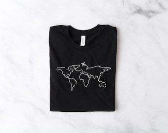 Resetröja med världskarta, unisex rund hals, äventyrströja, roadtrip-tröja, resepresent, utforska-tröja