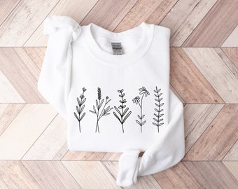 Wildflower Sweatshirt, Cute Sweatshirts for Women, Plant Mom Gift, Botanical Shirt, Wildflower Shirt, Gift for Plant Lover, Nature Lover