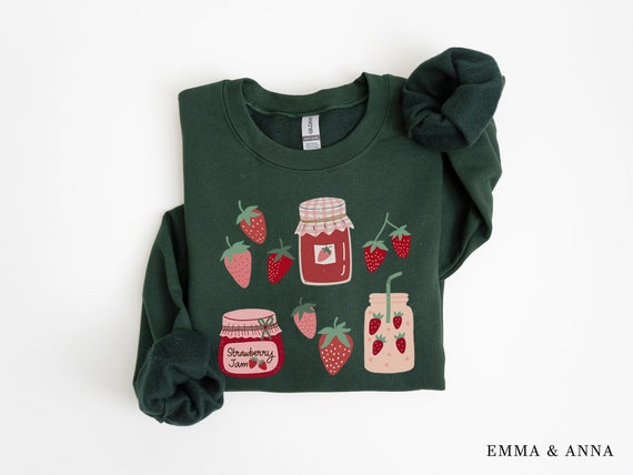 Strawberry Sweatshirt, Floral Sweater, Cottage Core Strawberry Crewneck, Aesthetic Clothing, Botanical Sweatshirt, Kawaii Fruit Shirt