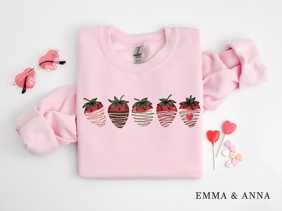 Valentines Day Sweatshirt, Strawberry Sweater, Chocolate Covered Strawberries Sweatshirt, Womens Valentines Day Sweatshirt, Heart Sweatshirt