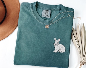 Embroidered Easter Rabbit Shirt, Bunny Mom Shirt, Rabbit Lover Gift, Womens Easter Shirt, Spring Shirts, Cute Rabbit Tshirt, Easter Gift