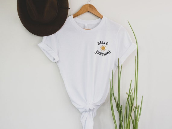 Hello Sunshine Shirt, Cute Shirt for Women, Sunshine Pocket T Shirt, Sun Shirt, Beach Shirt, Vacation Shirt, Summer Shirt