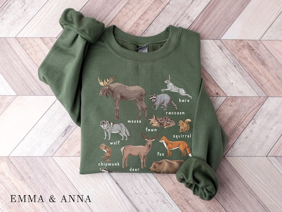 Forest Animals Sweatshirt, Camping Sweatshirt, Hiking Sweatshirt, PNW Shirt, Camping Gifts, Hiking Shirt, Animal Lover Gift, Nature Lover
