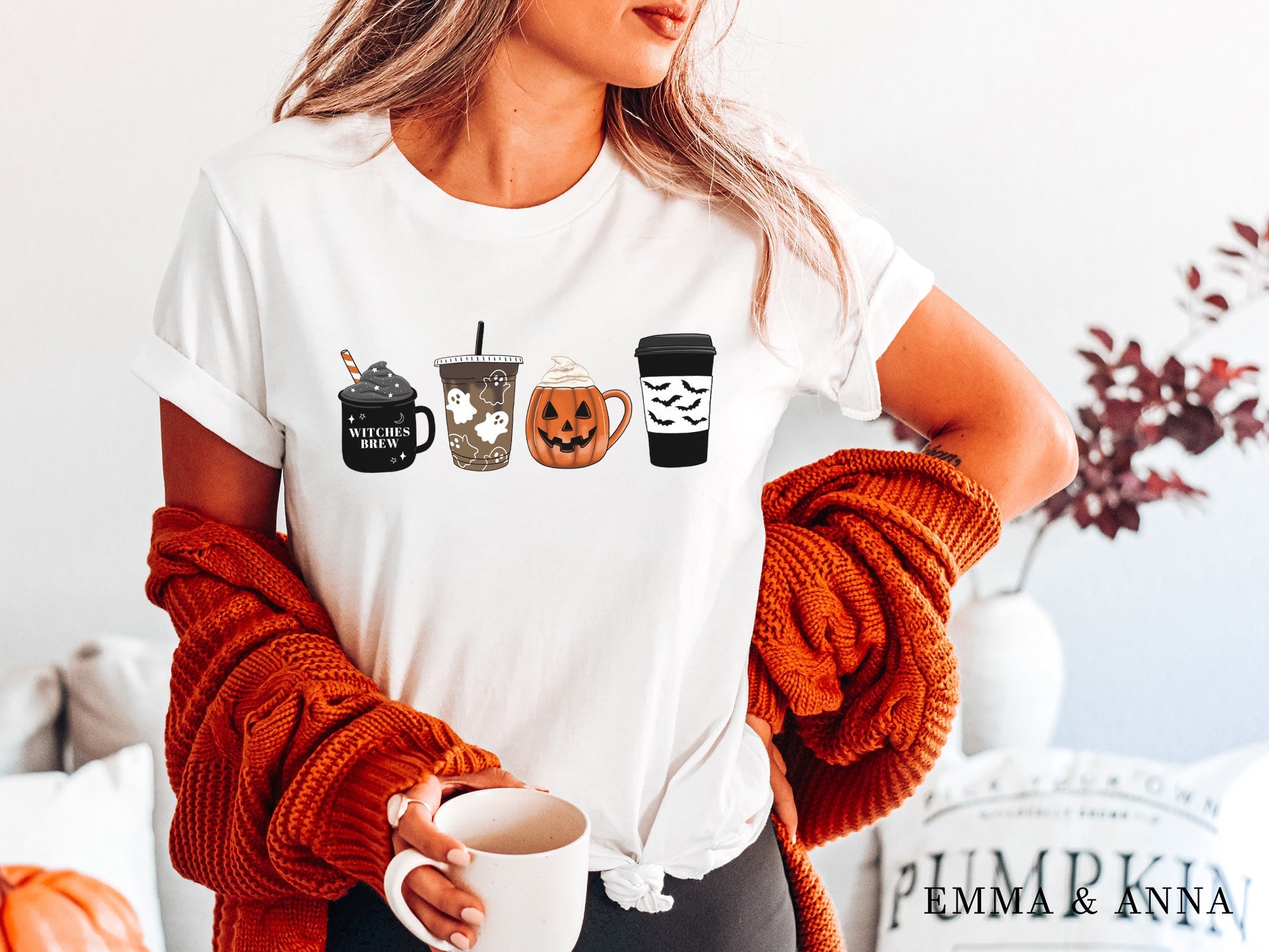 Halloween Pumpkin Latte T-Shirt For Women - Fall Graphic Tee With Coffee & Pumpkin Design