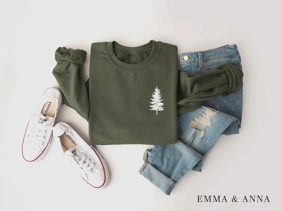 Pine Tree Sweatshirt, Evergreen Trees, Travel Sweatshirt, Gift for Nature Lover, Camping, Hiking Shirt, Nature Crewneck Sweatshirt for Women