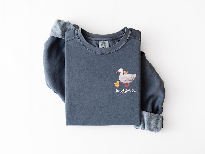 Embroidered Mama Shirt, Duck Mama Shirt, Mothers Day Gift, Mom Tshirt, Gift for Mom, Duck Lover Gift, Mama and Kids, Pregnancy Announcement image 2