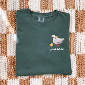 Embroidered Mama Shirt, Duck Mama Shirt, Mothers Day Gift, Mom Tshirt, Gift for Mom, Duck Lover Gift, Mama and Kids, Pregnancy Announcement image 1