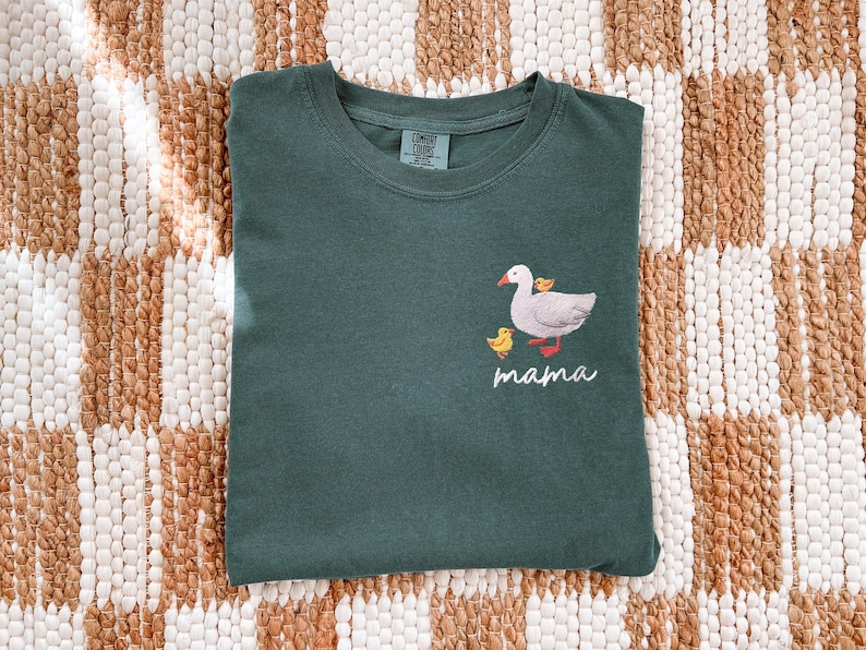 Embroidered Mama Shirt, Duck Mama Shirt, Mothers Day Gift, Mom Tshirt, Gift for Mom, Duck Lover Gift, Mama and Kids, Pregnancy Announcement image 1
